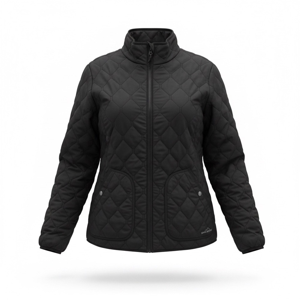 Eddie Bauer Quilted Jacket Women XL Black Full Zip Diamond Pattern Pockets